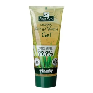 Aloe Pura Organic Aloe Vera Gel tube, 99.9% bio active aloe vera, cooling and moisturising.