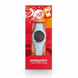 Red packaging for bioDOT energy booster and radiation protection device.