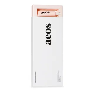 White box with "aeos" text, containing a pink tube.