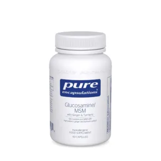 White bottle of Pure Encapsulations Glucosamine/MSM capsules, 60 count.