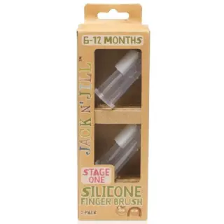 Jack N' Jill silicone finger brush, stage one, 6-12 months, 2-pack in cardboard box.