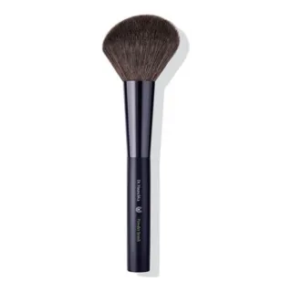 Black powder brush with soft bristles and "Dr. Hauschka Powder Brush" text on handle.
