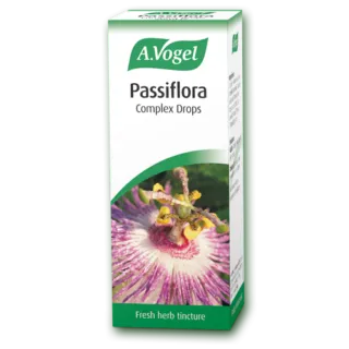 A. Vogel Passiflora Complex Drops box with passionflower image. Fresh herb tincture.