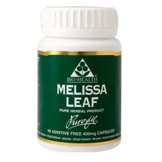 Bio-Health Melissa Leaf capsules, 60 additive-free, 450mg, vegetarian.