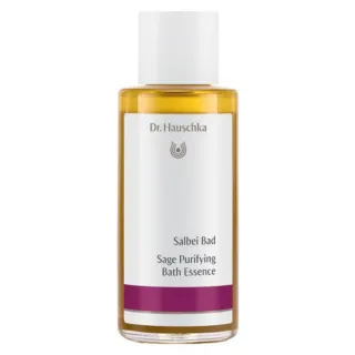 Dr. Hauschka Sage Purifying Bath Essence bottle with white cap.