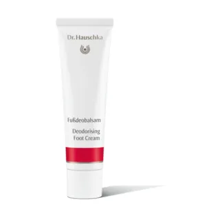 Dr. Hauschka Deodorising Foot Cream tube with red band.
