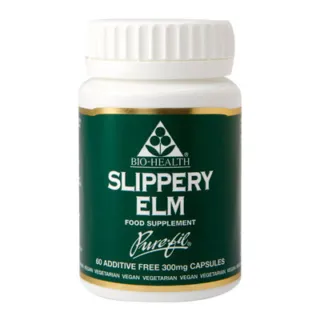 Bio-Health Slippery Elm food supplement, 60 additive-free 300mg capsules.