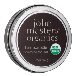 John Masters Organics hair pomade tin, USDA Organic label, 57g.