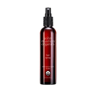 John Masters Organics hair spray bottle, 236 ml, with acacia gum and aloe. USDA Organic label.