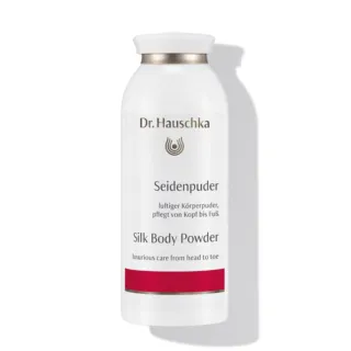 Dr. Hauschka Silk Body Powder bottle with German and English text.