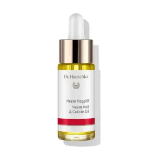 Dr. Hauschka Neem Nail & Cuticle Oil in a glass bottle with dropper.