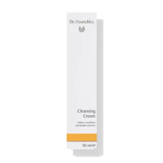 Dr. Hauschka Cleansing Cream box, 50 ml, white with orange band.