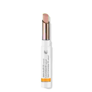 White concealer stick with beige tip and gold cap, labelled "Correcteur 01 naturel".