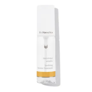 Dr. Hauschka Soothing Intensive Treatment bottle with white cap and gold band.
