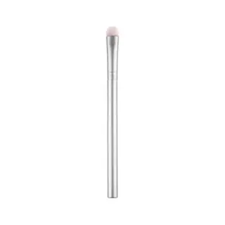 Silver makeup brush with soft pink bristles.
