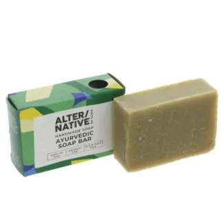Handmade Ayurvedic soap bar with green packaging, palm oil and paraben free.