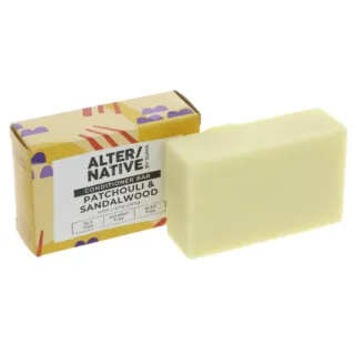 Patchouli and sandalwood conditioner bar with packaging. SLS, paraben, and SLES free.