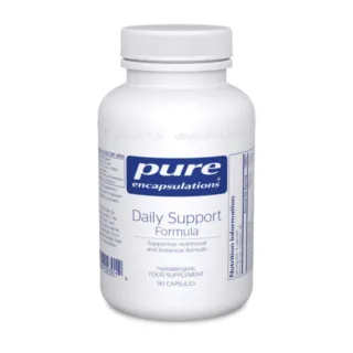 White bottle of Pure Encapsulations Daily Support Formula, 90 capsules, with label details.