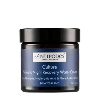 Antipodes Culture Probiotic Night Recovery Water Cream jar, 60ml, New Zealand.
