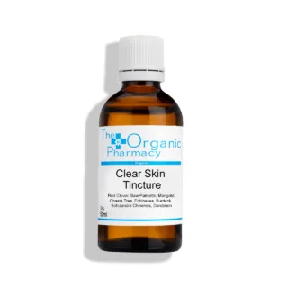 Brown bottle of The Organic Pharmacy Clear Skin Tincture, 50ml.
