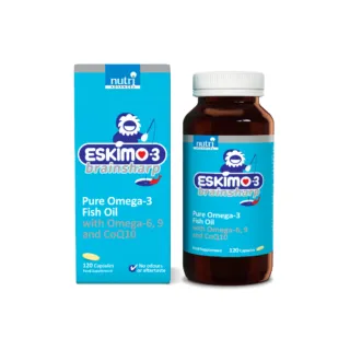 Eskimo-3 Brainsharp Omega-3 Fish Oil, 120 capsules, with Omega-6, 9, and CoQ10.