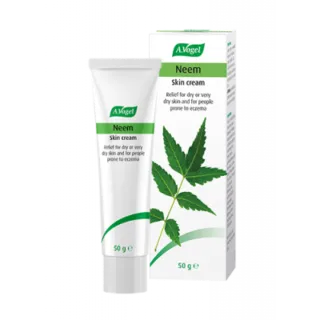 Neem skin cream tube and box, 50g, with neem leaf image.