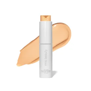 RMS Beauty foundation bottle with beige swatch in background.