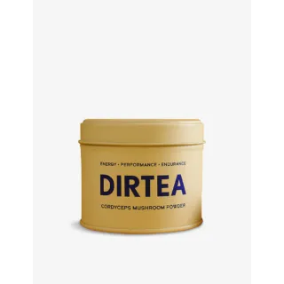 DIRTEA Cordyceps Mushroom Powder tin, beige with blue text.