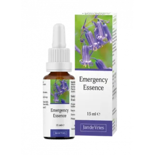 Emergency Essence bottle and box, 15 ml, with purple flowers on label.