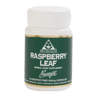 Raspberry Leaf herbal supplement bottle, 60 additive-free 500mg capsules.
