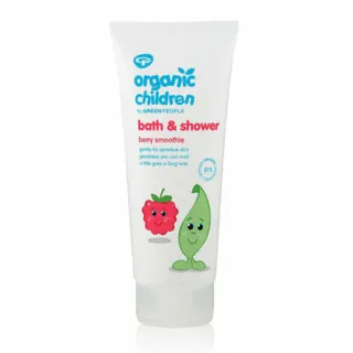 Organic Children bath and shower gel, berry smoothie, with cute fruit illustrations on the tube.