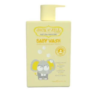 Yellow Jack N' Jill baby wash bottle with elephant design, 300ml, hypoallergenic, fragrance-free.