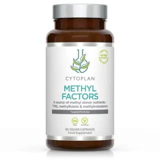Cytoplan Methyl Factors supplement bottle with 60 vegan capsules.