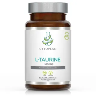 Cytoplan L-Taurine 500mg, 60 vegan capsules, amino acid, cardiovascular support.