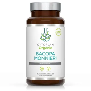 Cytoplan Organic Bacopa Monnieri, 60 vegan capsules, food supplement bottle.
