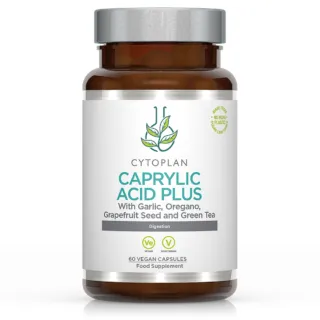 Cytoplan Caprylic Acid Plus, 60 vegan capsules, digestion supplement.