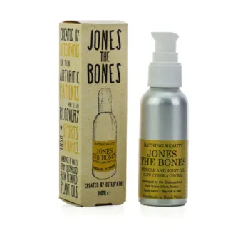 Jones the Bones muscle and joint oil, 100ml bottle with packaging, handmade in North Wales.