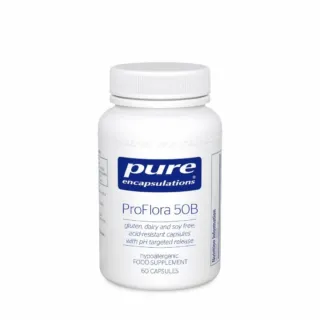Pure Encapsulations ProFlora 50B, 60 capsules, gluten, dairy, soy free, pH targeted release.