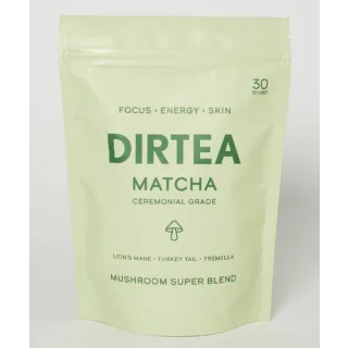 DIRTEA Matcha Ceremonial Grade, 30 servings, Mushroom Super Blend with Lion's Mane, Turkey Tail, Tremella.
