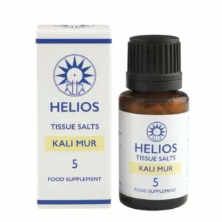 Helios Tissue Salts Kali Mur bottle and box, labelled as food supplement number 5.