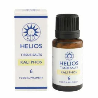 Helios Tissue Salts Kali Phos bottle and box, labelled as food supplement.
