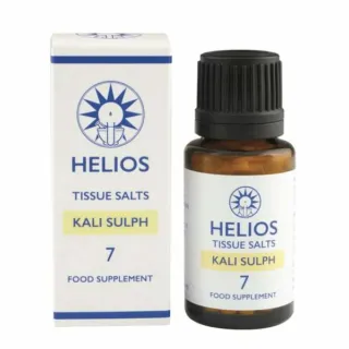 Helios Kali Sulph tissue salts bottle and box, labelled as food supplement number 7.