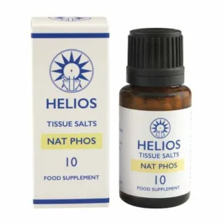 Helios Nat Phos tissue salts bottle and box, labelled as food supplement.