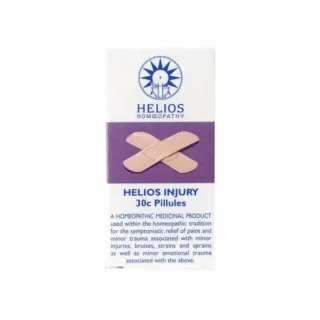 Helios Injury 30c Pillules box with crossed plasters design.