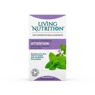 Living Nutrition Attention supplement box with herbs, 60 capsules.