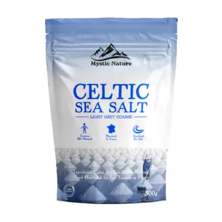 Mystic Nature Celtic Sea Salt, light grey coarse, 500g, harvested in France.