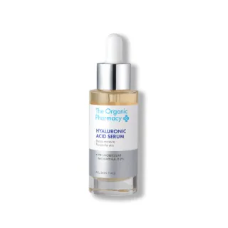 Dropper bottle of The Organic Pharmacy Hyaluronic Acid Serum, 0.2% H.A., for all skin types.