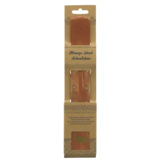 Mango wood ashcatcher in packaging with star design and artisan support text.