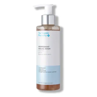 Peppermint Facial Wash bottle with pump, labelled for oily to combination skin.