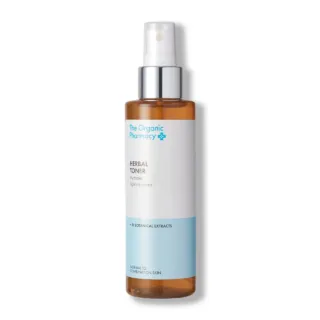 Herbal toner bottle with spray cap, labelled for normal to combination skin.